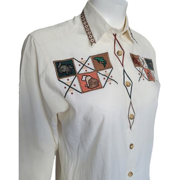 Vintage 90s Northern Isles Southwestern Patchwork Shirt Sz 6 Embroidered Kitschy - Picture 3 of 10